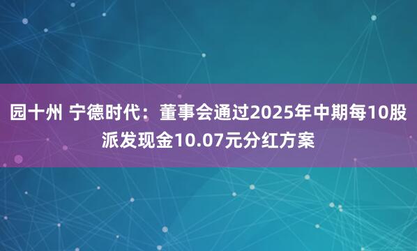 园十州 宁德时代：董事会通过2025年中期每10股派发现金10.07元分红方案